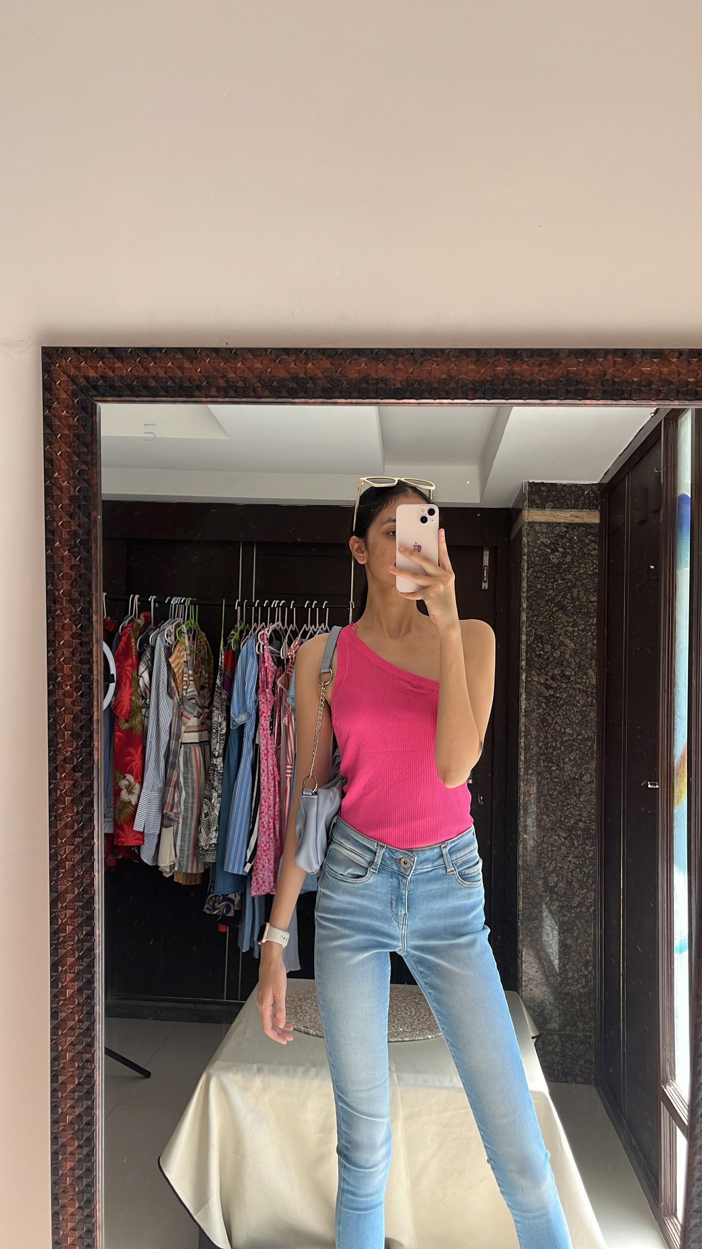 Pink One Side Shoulder Top