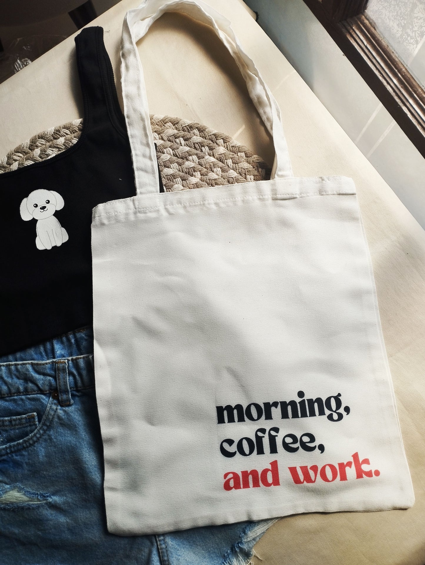 Canvas Printed Bag - Morning, Coffee & Work