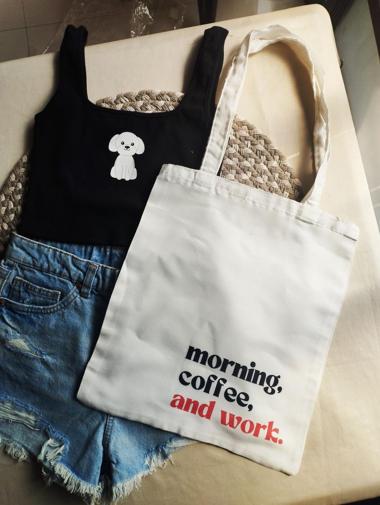 Canvas Printed Bag - Morning, Coffee & Work