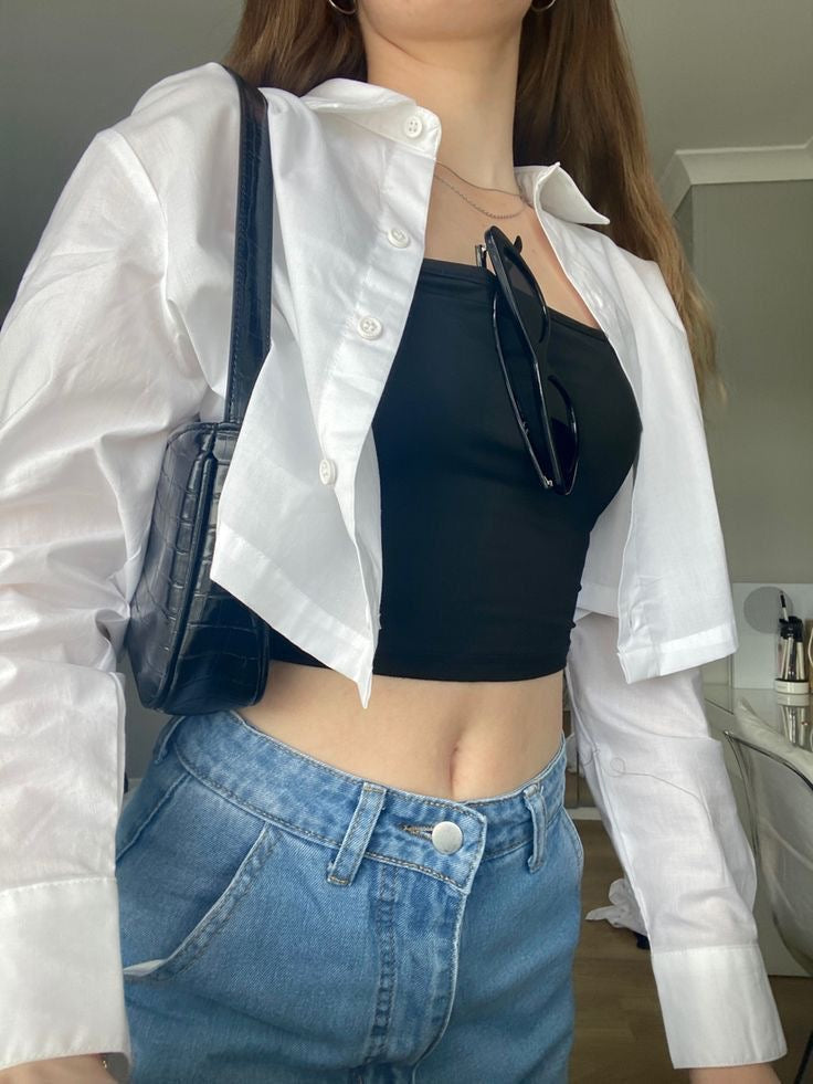 White Cropped Baggy Shirt