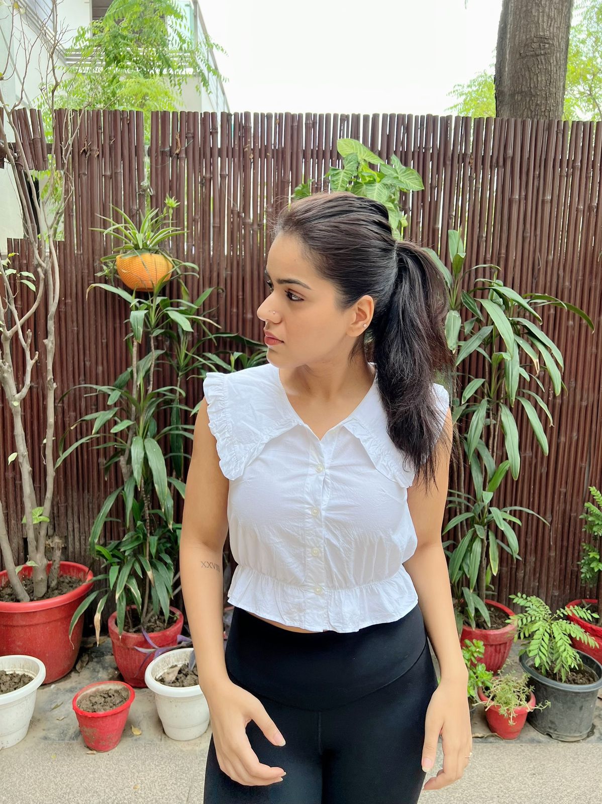 White Frill Collar Top