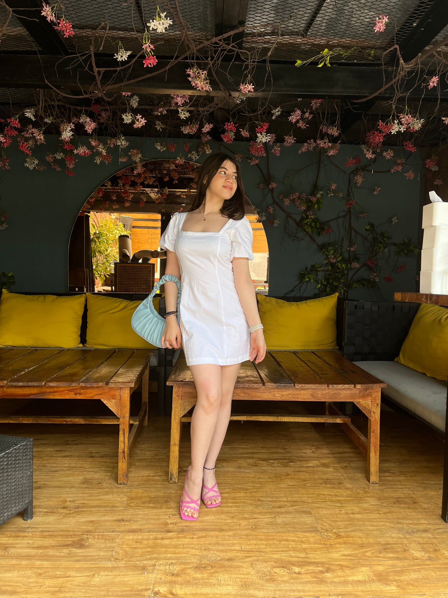 White Puff Sleeves Dress