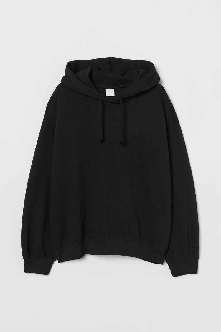 Printed Oversized Black Hoodie