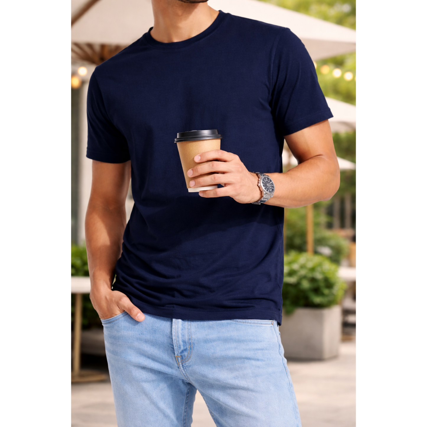 Men's Round Neck Tshirt - Navy Blue
