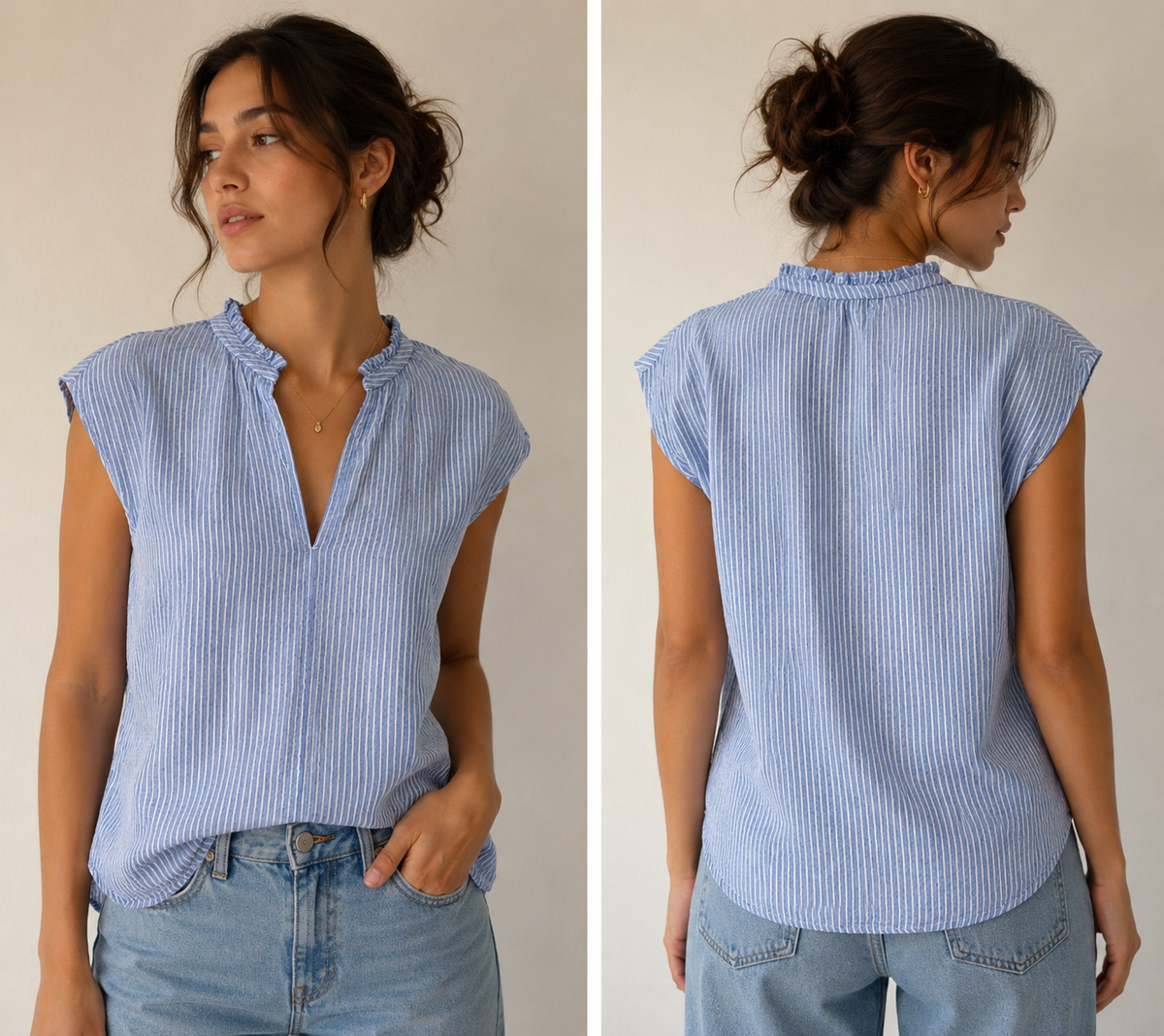 Striped V neck Top