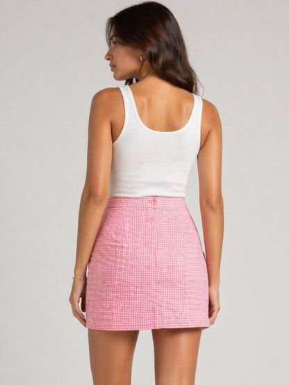 Plaid Buttoned Skirt
