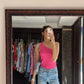 Pink One Side Shoulder Top