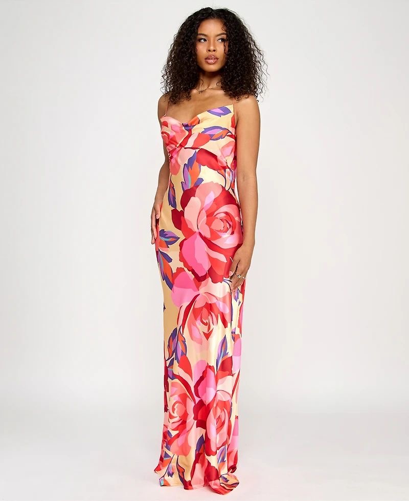 Printed Satin Long Dress
