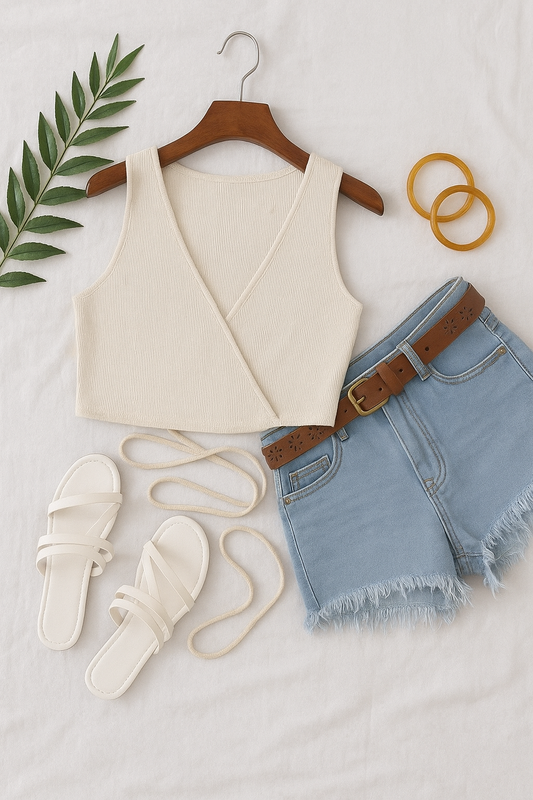 Cut sleeves ribbed top