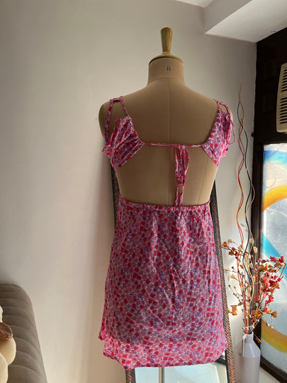 Pink Floral Cut Out Dress