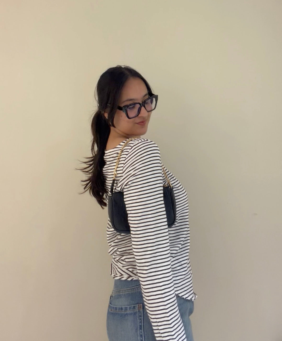 Black White Striped Full Sleeved T-Shirt