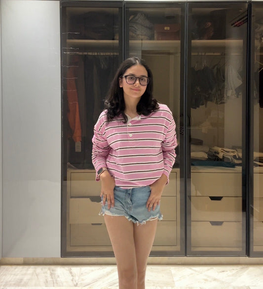 Collar Striped Full Sleeved T-Shirt