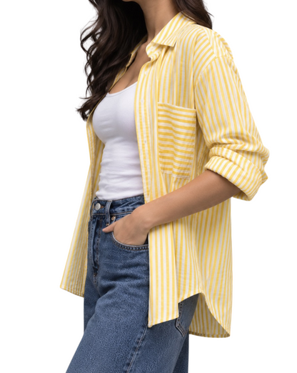 Yellow Overszied Stripe Shirt