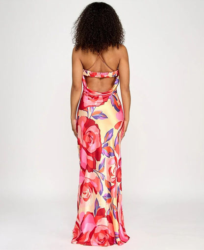 Printed Satin Long Dress
