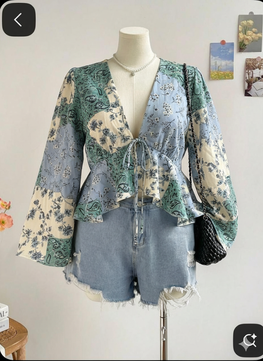 Printed Flowy Sleeved Top