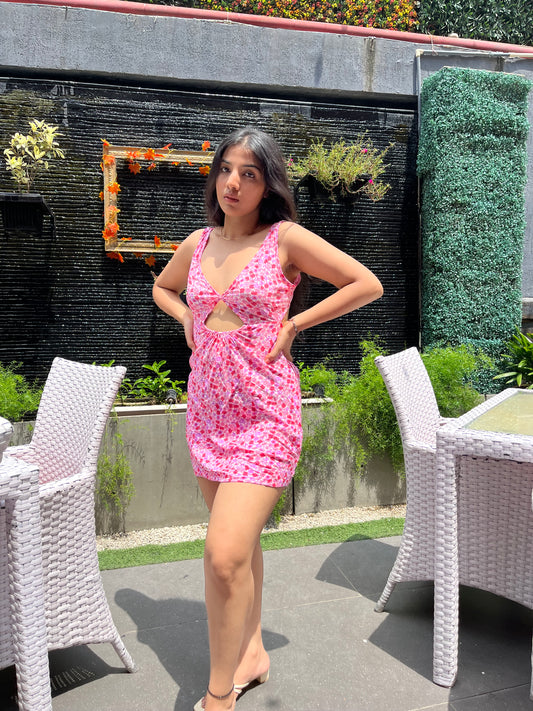 Pink Floral Cut Out Dress
