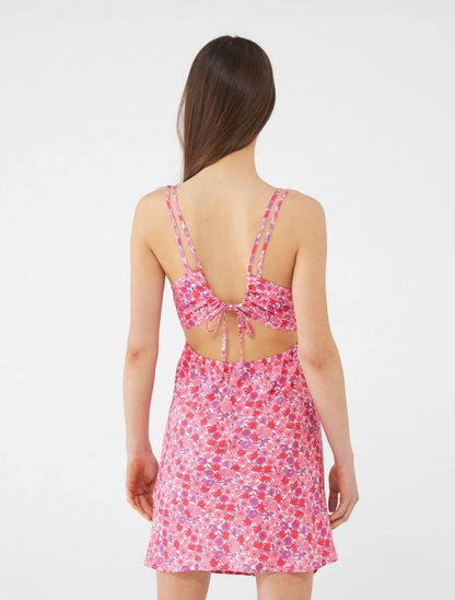 Pink Floral Cut Out Dress