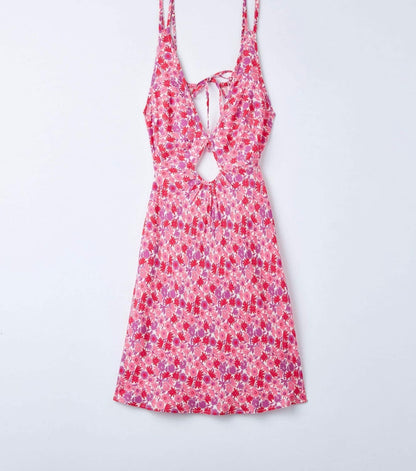 Pink Floral Cut Out Dress