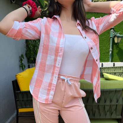 Pink White Check Shirt